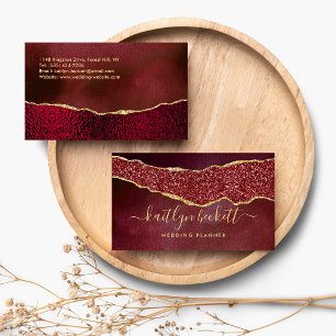 Tarjeta De Visita Elegante profesional Burgundy & Gold Agate