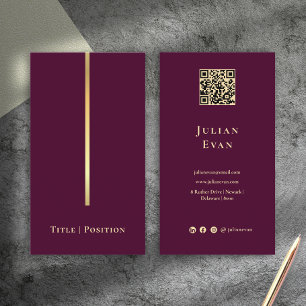Tarjeta De Visita Elegante Profesional Código Qr de Vino Burgundy y 