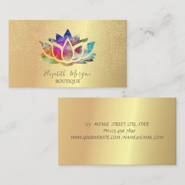 Tarjeta De Visita Elegante Profesional Colorful Lotus Gold Confetti (Anverso / Reverso)