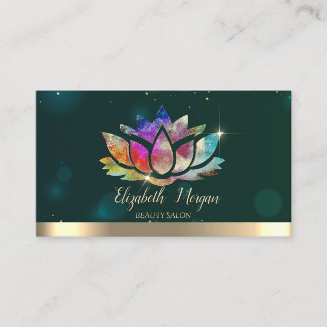 Tarjeta De Visita Elegante Profesional Colorful Lotus Green (Anverso)