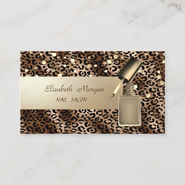 Tarjeta De Visita Elegante Profesional, Confetti, Nail Polaco, Leopa (Anverso)