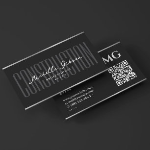 Tarjeta De Visita Elegante Profesional Construcción Negro Plata