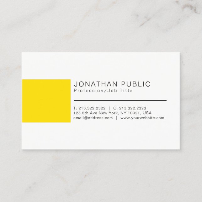 Tarjeta De Visita Elegante profesional creativo Llanto amarillo blan (Anverso)