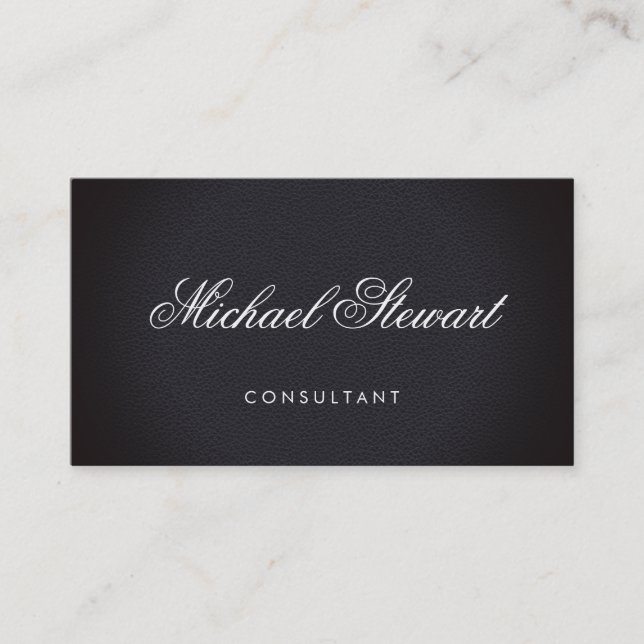 Tarjeta De Visita Elegante profesional cuero negro con texto brillan (Anverso)