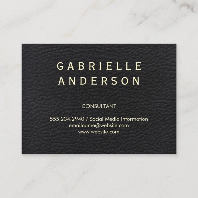 Tarjeta De Visita Elegante profesional cuero negro con texto negrita (Anverso)