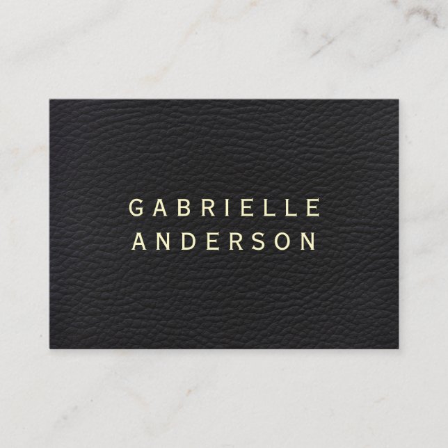 Tarjeta De Visita Elegante profesional cuero negro con texto negrita (Anverso)