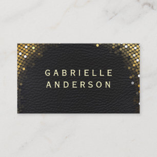 Tarjeta De Visita Elegante profesional cuero negro / lentejuelas dor