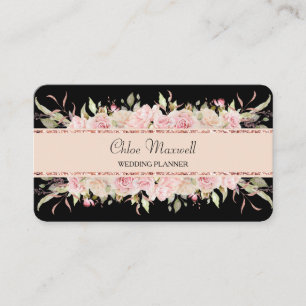 Tarjeta De Visita Elegante profesional de bordes rosados florales
