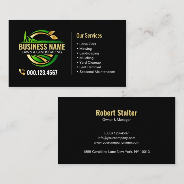Tarjeta De Visita Elegante Profesional de Cuidado de Césped Verde Do (Anverso / Reverso)