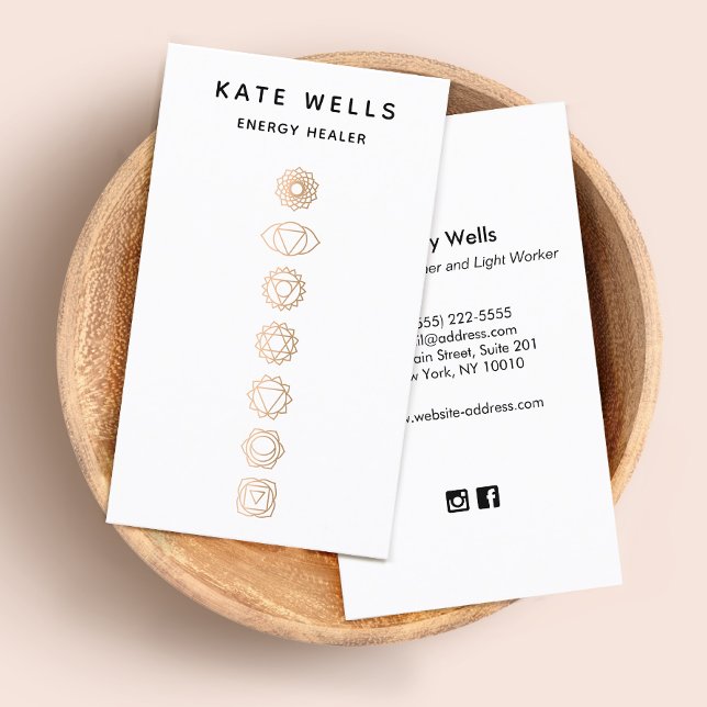 Tarjeta De Visita Elegante profesional de los Chakras de oro Reiki (Subido por el creador)