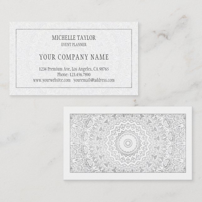 Tarjeta De Visita Elegante profesional de lujo de plata blanca (Anverso / Reverso)