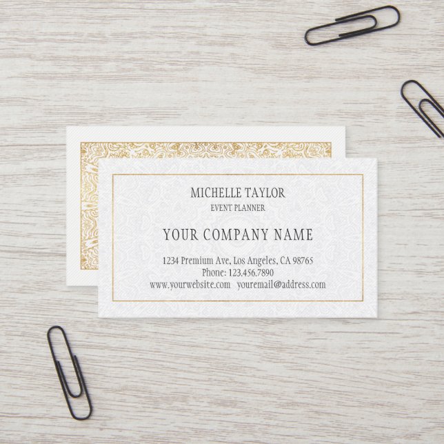 Tarjeta De Visita Elegante Profesional de lujo White Gold Mandala (Anverso/Reverso In Situ)