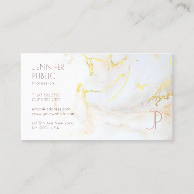 Tarjeta De Visita Elegante Profesional de Mármol Oro Moderno (Anverso)