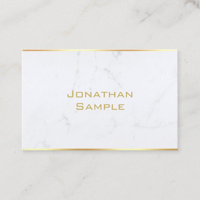 Tarjeta De Visita Elegante profesional de moda Marble Blanco Dorado  (Anverso)