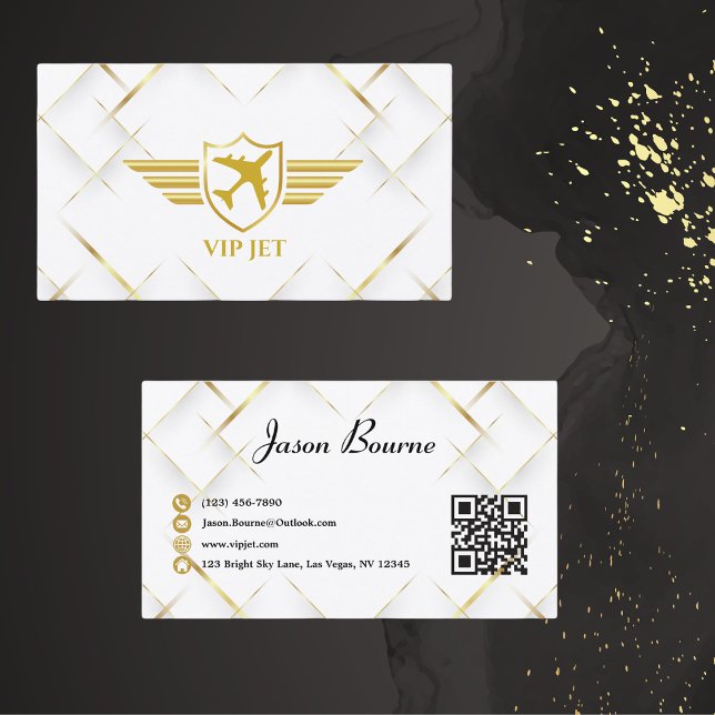 Tarjeta De Visita Elegante profesional de oro moderno, código QR (Subido por el creador)