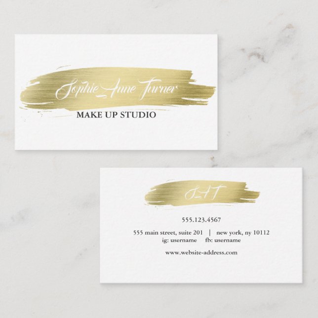 Tarjeta De Visita Elegante Profesional de pincel de oro (Anverso / Reverso)