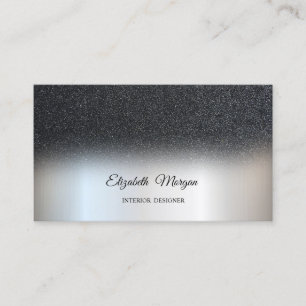 Tarjeta De Visita Elegante profesional de purpurina negra plateada