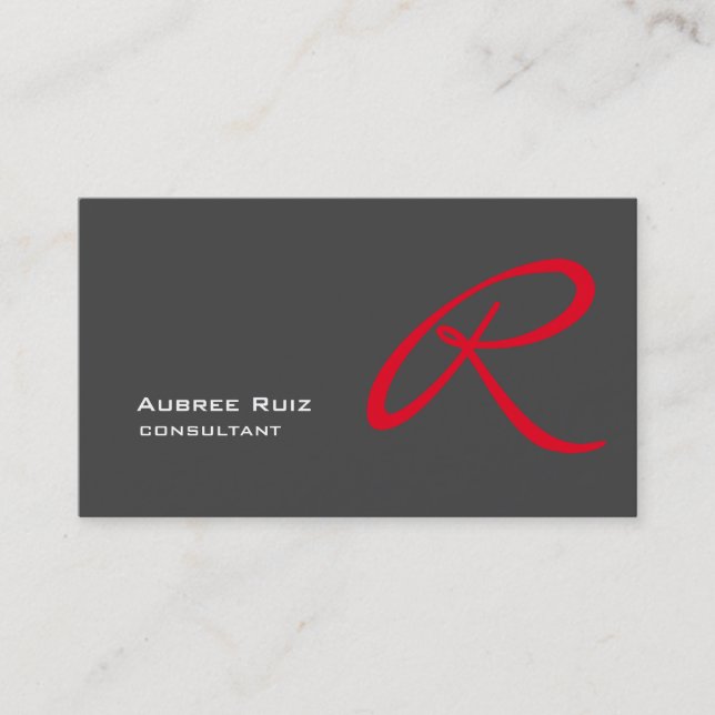Tarjeta De Visita Elegante Profesional del Monograma Rojo Gris (Anverso)