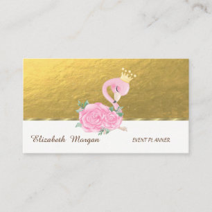 Tarjeta De Visita Elegante Profesional, Dorado Falso, Flamingo Rosa 