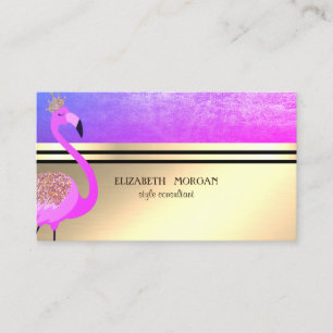 Tarjeta De Visita Elegante  Profesional Dorado, Rayas, Flamenco Rosa