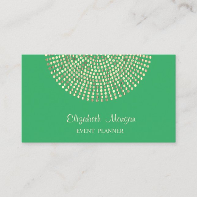 Tarjeta De Visita Elegante Profesional Elegante, Verde,Dots Dorados (Anverso)