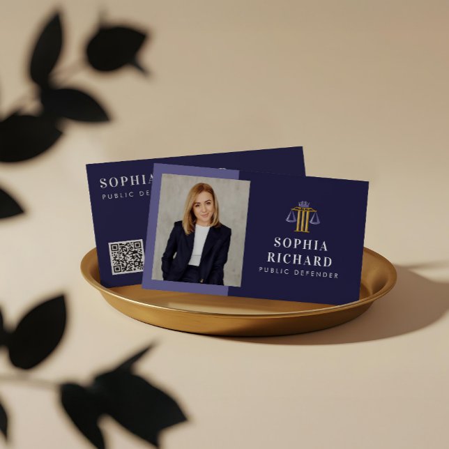 Tarjeta De Visita Elegante profesional Escala de Justicia Foto Firma (Professional Elegant Justice Scale Law Firm Photo Business Card)