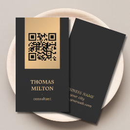 Tarjeta De Visita Elegante Profesional Falso Consultor Gris Dorado