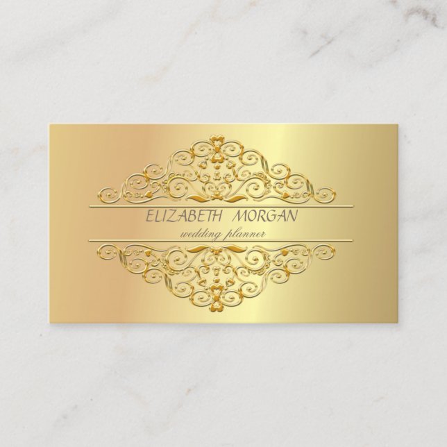 Tarjeta De Visita Elegante Profesional, Faux Gold Frame (Anverso)