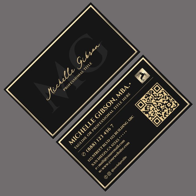 Tarjeta De Visita Elegante Profesional Faux Gold Frame Black Modern (Elegant Professional Faux Gold Frame Black Modern Business Card
)