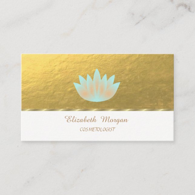 Tarjeta De Visita Elegante Profesional, Faux Gold, Lotus (Anverso)