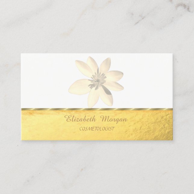 Tarjeta De Visita Elegante profesional,Faux Gold,White Daisy (Anverso)