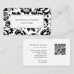 Tarjeta De Visita Elegante profesional floral blanco negro