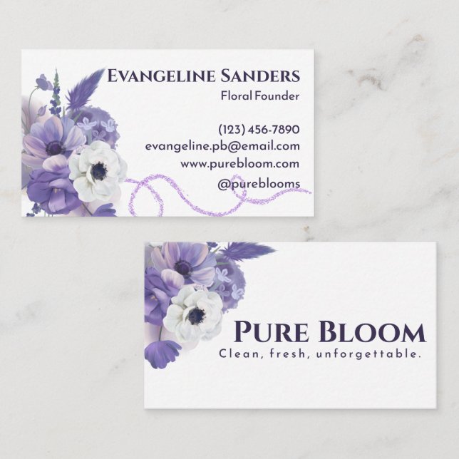 Tarjeta De Visita Elegante profesional Floral Purple White Blooms (Anverso / Reverso)