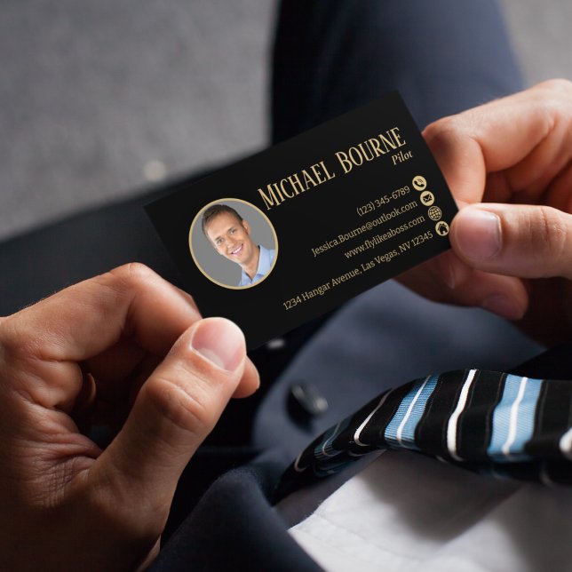 Tarjeta De Visita Elegante Profesional Foto Código QR Oro Negro (Subido por el creador)