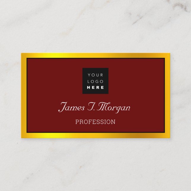 Tarjeta De Visita Elegante Profesional Frame Logo Black Burgund Gold (Anverso)