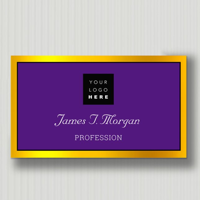 Tarjeta De Visita Elegante Profesional Frame Logo Black Purple Gold (Subido por el creador)