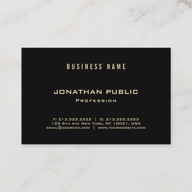 Tarjeta De Visita Elegante Profesional Fuente Gold Negro Lujo Modern (Anverso)