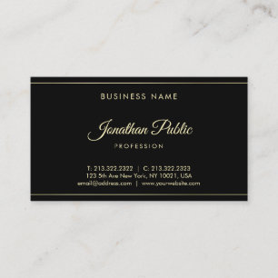 Tarjeta De Visita Elegante Profesional Gold Hand Script Texto Clásic