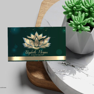 Tarjeta De Visita Elegante Profesional Gold Lotus Green