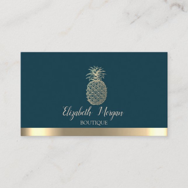 Tarjeta De Visita Elegante Profesional Gold Stripe Pineapple (Anverso)