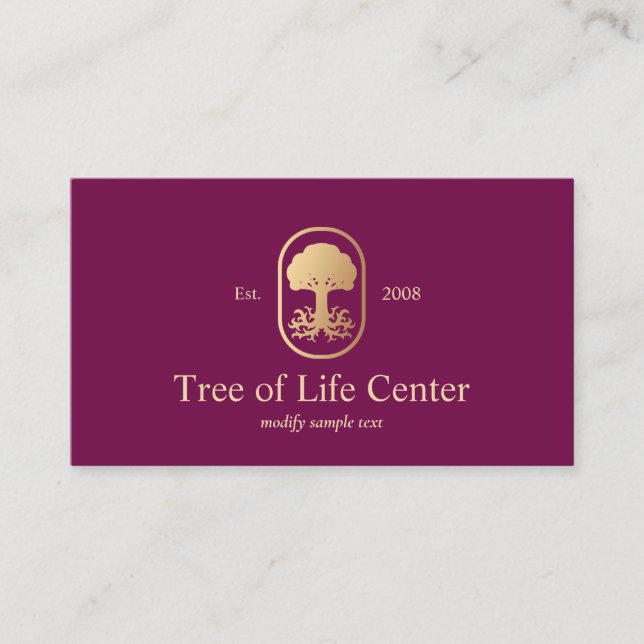 Tarjeta De Visita Elegante Profesional Gold Tree Roots Logo Borgoña (Anverso)