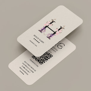Tarjeta De Visita Elegante Profesional H Monograma Arena Floral QR