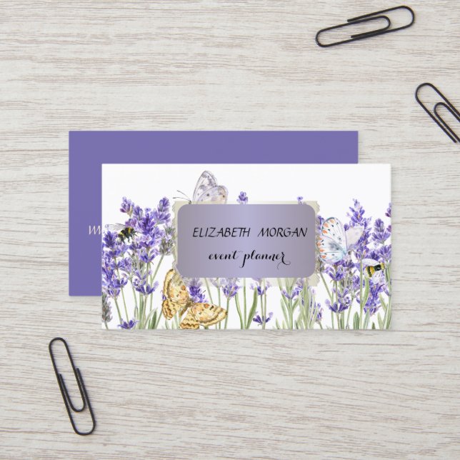 Tarjeta De Visita Elegante Profesional Jardín Flores Violeta (Anverso/Reverso In Situ)