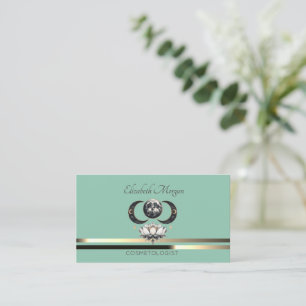 Tarjeta De Visita Elegante Profesional Lotus Moon Stripes Mint Green