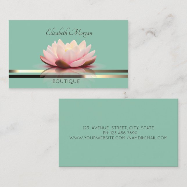 Tarjeta De Visita Elegante Profesional Lotus Stripes Mint Green (Anverso / Reverso)