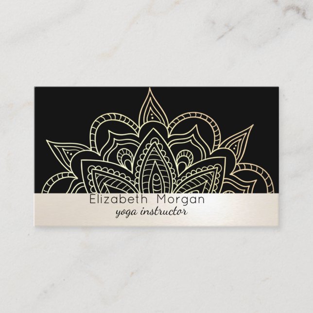 Tarjeta De Visita Elegante profesional Mandala Enseñador de Yoga Neg (Anverso)