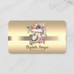 Tarjeta De Visita Elegante Profesional Mezclador Floral Stripe Gold