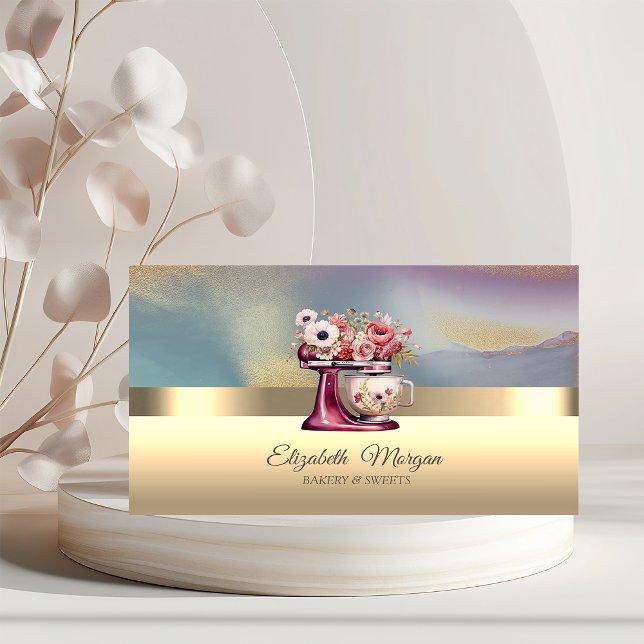 Tarjeta De Visita Elegante Profesional Mezclador Rojo Floral Panader (Subido por el creador)
