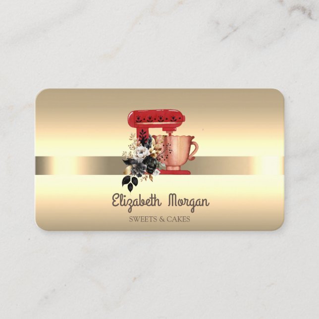 Tarjeta De Visita Elegante Profesional Mezclador Rojo Floral Stripe  (Anverso)