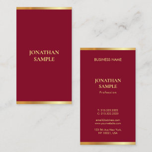 Tarjeta De Visita Elegante Profesional Moderno Borgoña Rojo Y Oro